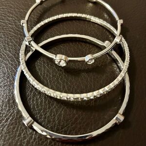 Bangle bracelets. NWOT Silver tone with rhinestones. Excellent quality,